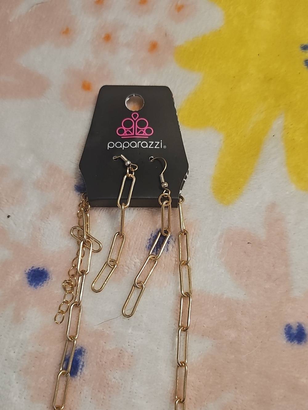 paparazzi Gold Paperclip Drop Earrings - Shiny Gold & Necklace